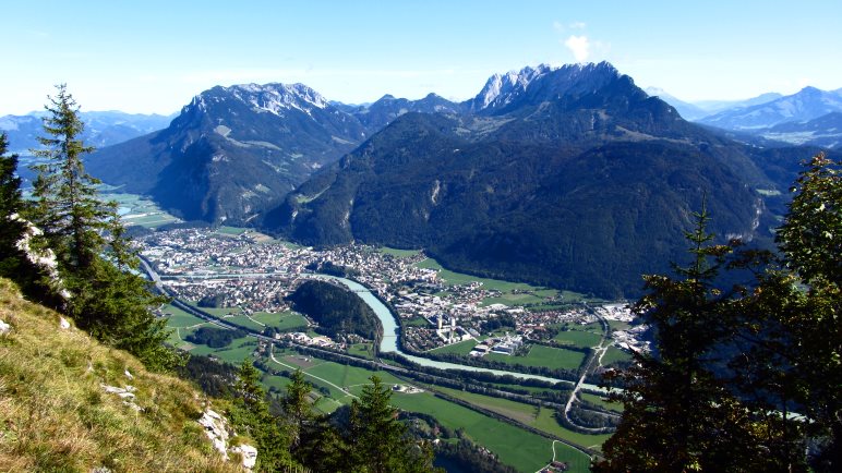 Kufstein, der Inn und der Wilde Kaiser direkt vor uns. Ein super Blick vom Pendling aus