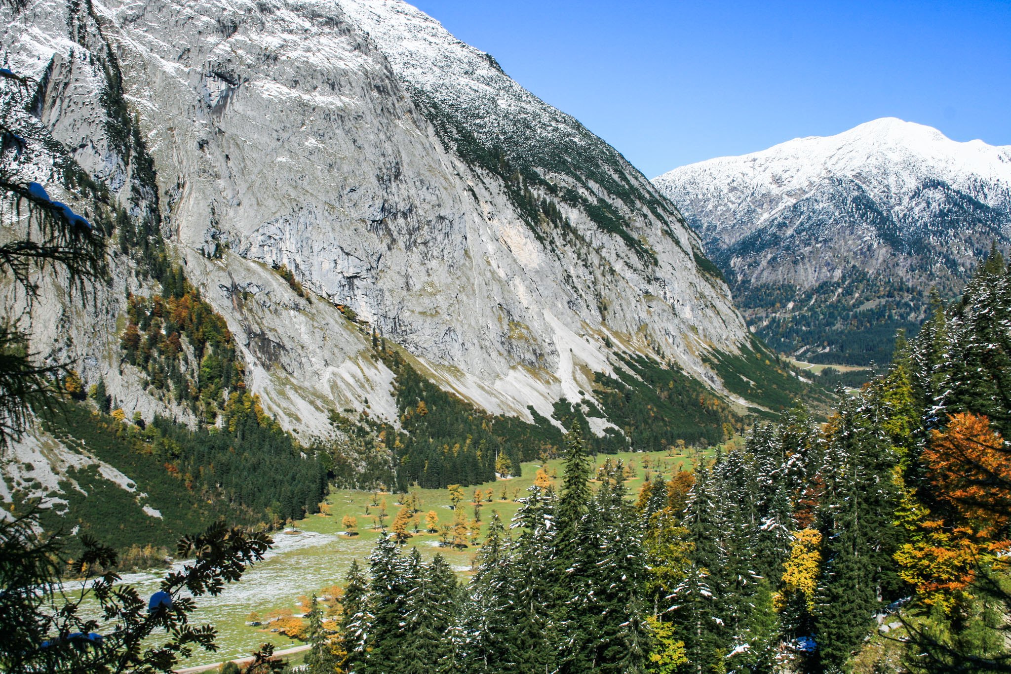 ahornboden Blick vom Wanderweg auf den großen Ahornboden