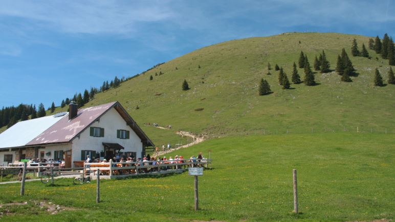 Die Jocheralm unterhalb des Jochberg-Gipfels