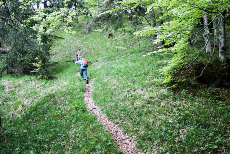 Auf dem schmalen Bergweg zwischen Burgrain und der Burg Werdenfels