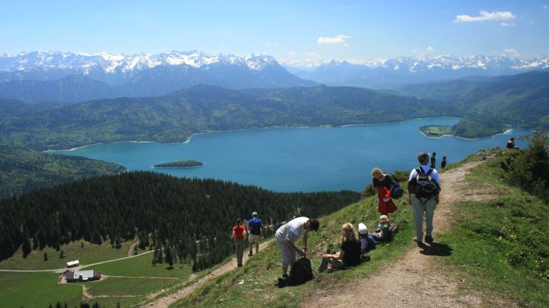 Der Walchensee und die Alpen, links unten liegt die Jocheralm