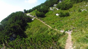 Ein schmaler Wanderweg auf der Ostseite, zum Hochtal hin