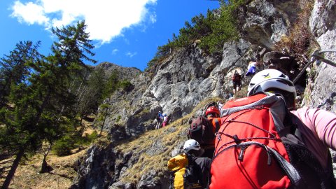 Eine Querung auf dem Grünstein-Klettersteig