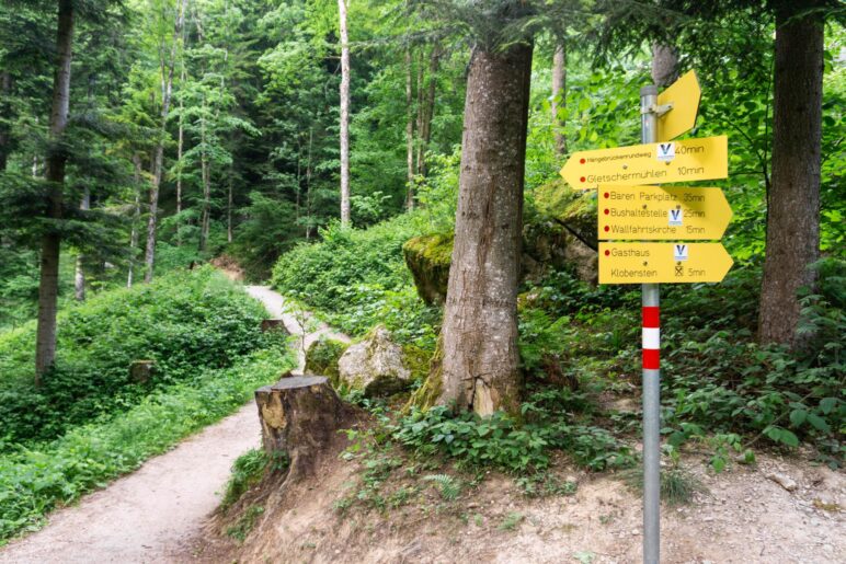Wegweiser zu den Gletschermühlen