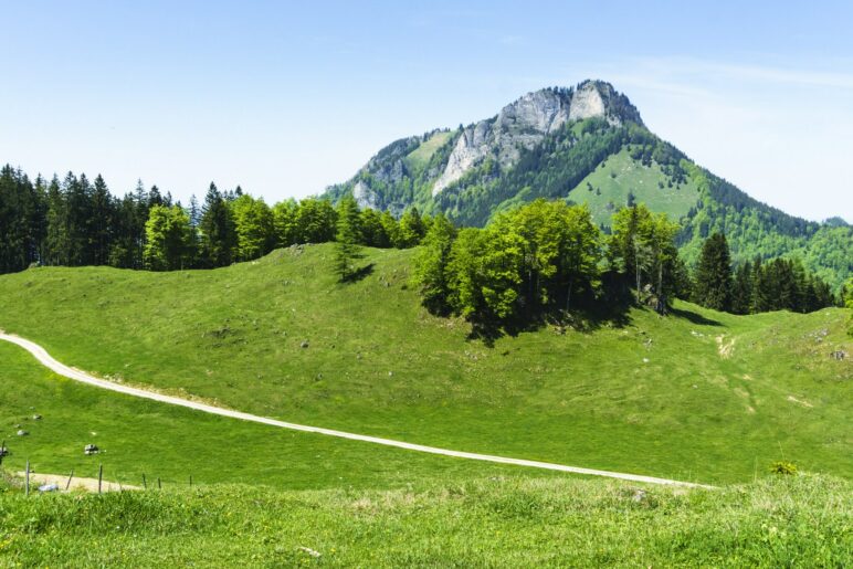 Der Blick auf den Heuberg auf dem Abstiegsweg
