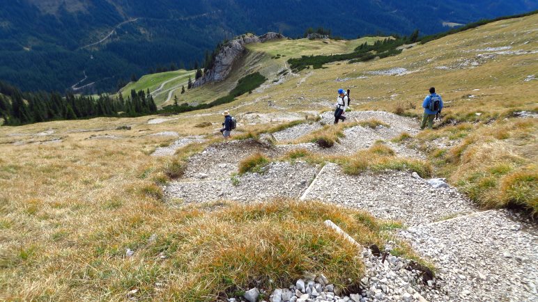 Über den Serpentinenweg geht es hinab zur Bärenbadalm