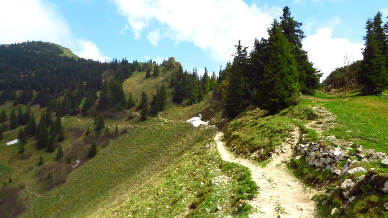 Auf dem Weg zum Gipfel liegen die letzten Schneeflecken. Und viel Matsch