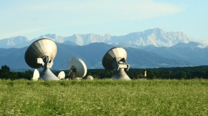 Die Parabolantennen vor dem Wettersteingebirge