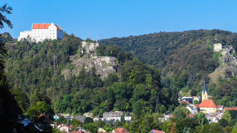 Blick zurück: DIe Rosenburg oberhalb des Städtchens Riedenburg