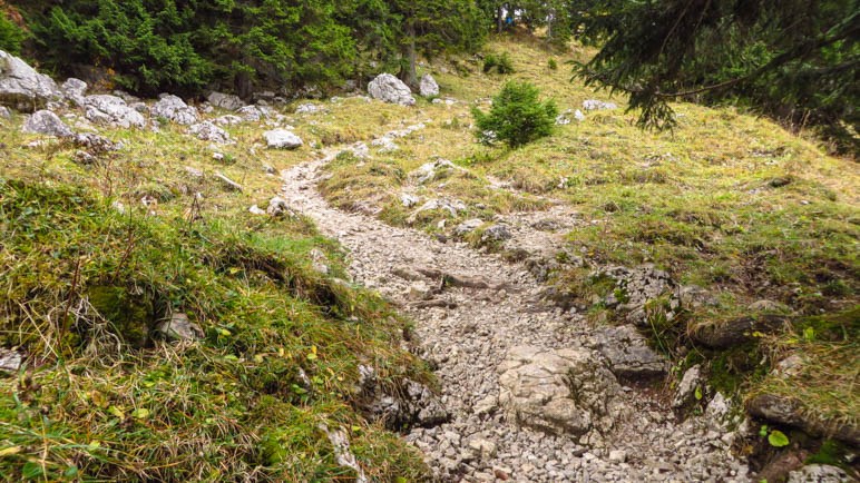 Bergauf am Rand der Skipiste