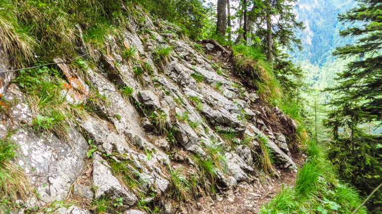 Die seilversicherte Stelle am Hutzenauer Steig