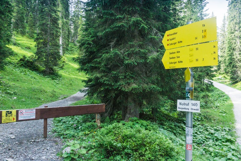 Der Abzweig zu Steig. Endlich weg vom Almfahrweg