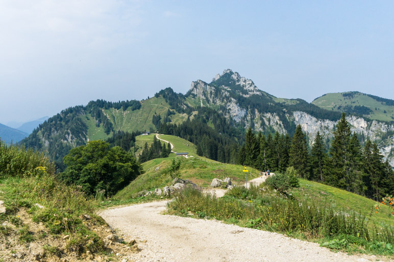 Der Blick hinüber zur Kampenwand und zur nahen Piesenhauser Hochalm