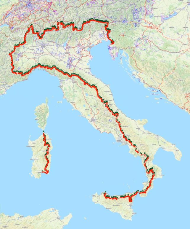 Die Wegführung des Sentiero Italia führt durch ganz Italien inklusive Sizilien und Sardinien