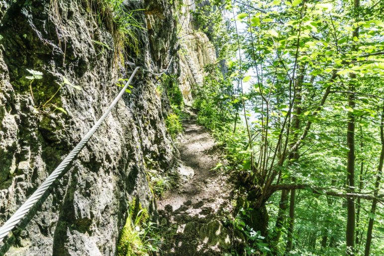 Die seilversicherte Stelle unmittelbar vor der Leiter zum Grafenloch