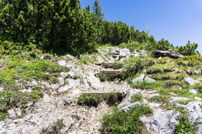 Steiler Aufstieg auf das Dürrnbachhorn über viele Stufen und Felsen