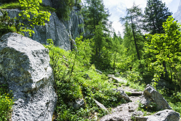 Auf dem Aufstiegsweg zur Blaueishütte – an der Felswand entlang