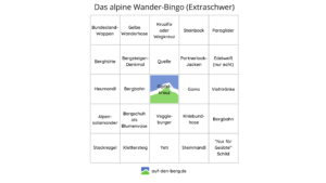 Das alpine Wander Bingo, Karte 4 zum Ausdrucken