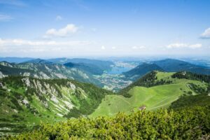 Schliersee und, leicht von den Latschen verdeckt, die Jägerbauernalm