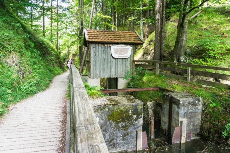 An der Holzhütte erreiche wir den Hechtsee. Hier verläuft der kleine Abflusskanal, der für den Schwefelgeruch verantwortlich ist