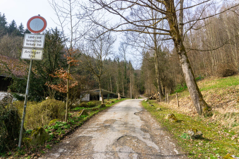 Am Beginn des Wanderwegs durch den Wald