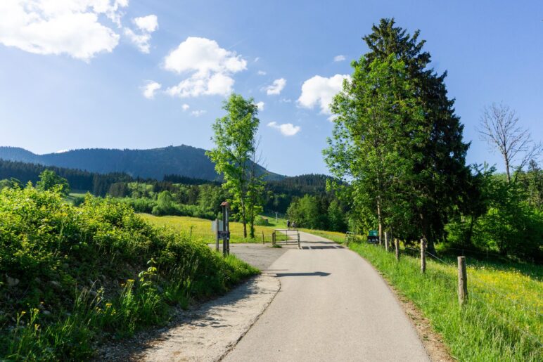 Auf der Straße, die Hochries im Blick